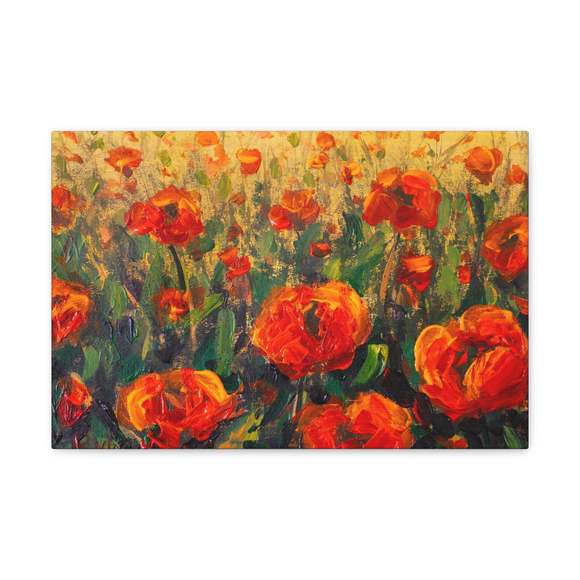 Red Large Poppies In Green Grass Flower Canvas Wall Art for Home Decor Ready-to-